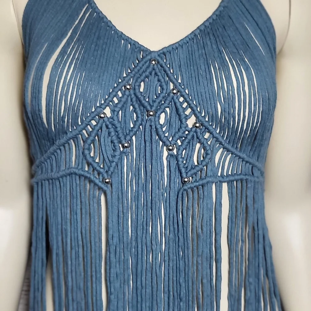 NEW Gorgeous steel blue macreme lace dress coverup size medium